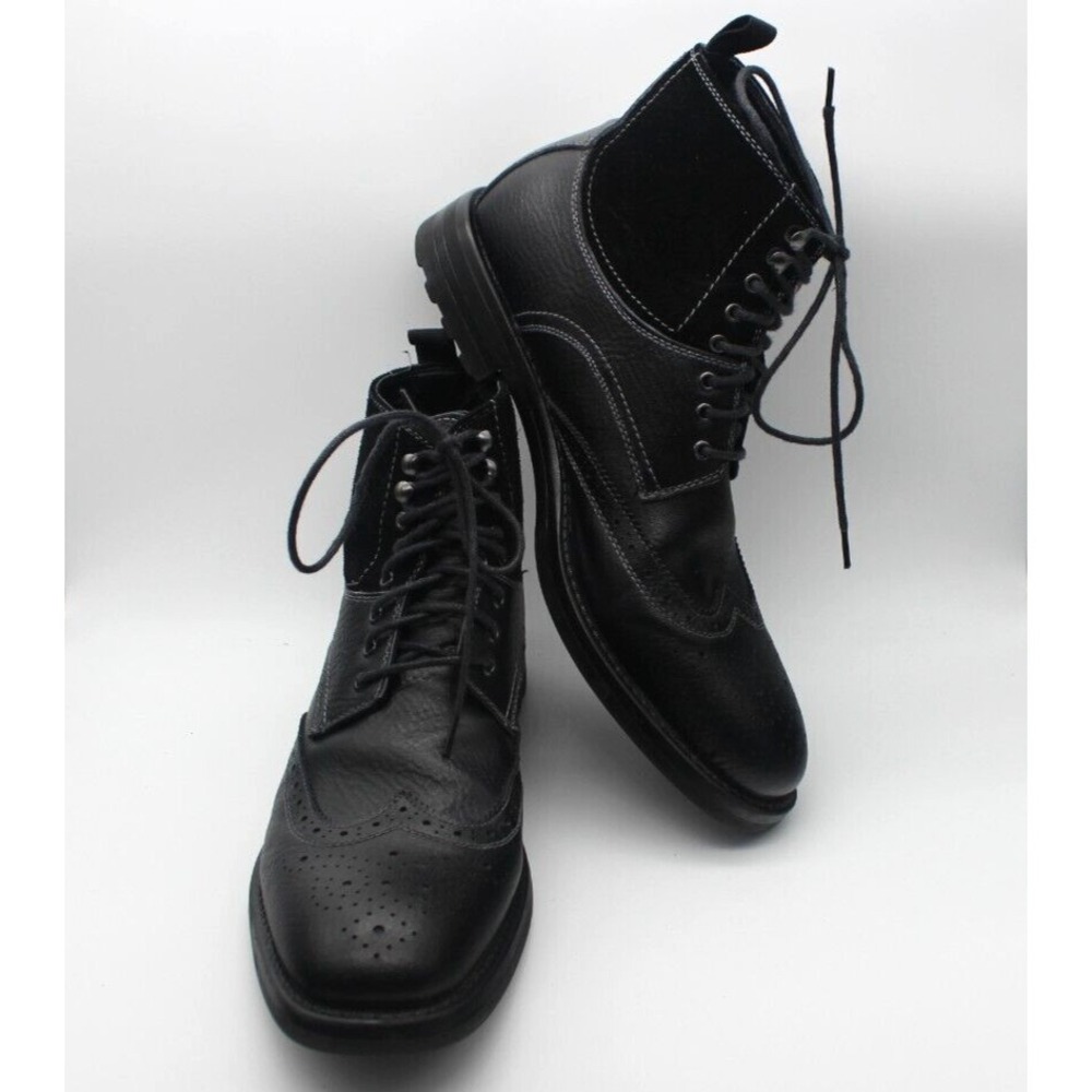 Vince Camuto Romand Wingtip Boots Men's 10.5D‎ Black Leather Brogue Dress